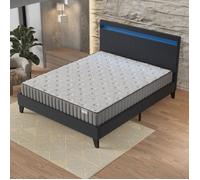 Ensemble MATELAS + LIT (140 x 190cm) Orionis 22cm Mémoire de forme & Mousse HDensité + Sommier stable & tête de lit LED Noir