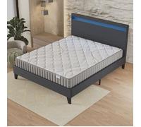 Ensemble Matelas + LIT (140 x 200cm)- Sirius 16cm Latex Naturel & Mousse HDensité + Sommier stable & tête de lit LED Noir