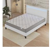 Ensemble Matelas + LIT (140 x 200cm)- Sirius 16cm Latex Naturel & Mousse HDensité + Sommier stable & tête de lit LED Blanc