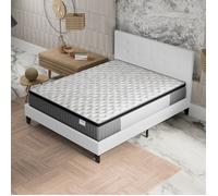 Ensemble MATELAS + LIT (140x190cm)- Elekctra 30cm Ressorts ensachés & Mémoire de forme + Sommier & tête de lit revêtement Blanc