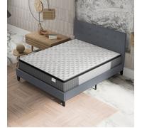 NOVEMBER- Ensemble Matelas + LIT (140x190cm)- Matelas Elekctra Ressorts ensachés & mémoire de Forme Épaisseur 30cm + Sommier Bois Stable & Robuste revêtement synthétique Gris