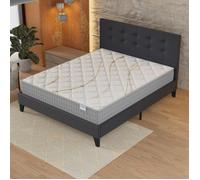 Ensemble MATELAS + LIT (140x190cm)- Essem 25cm Ressorts ensachés & Mousse HDensité + Sommier stable & tête de lit revêtement Noir