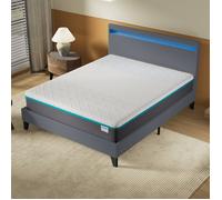 Ensemble MATELAS + LIT (140x190cm)- YPSILON (ÉQUILIBRÉ) 28cm Latex Naturel & Mémoire de Forme + Sommier & tête de lit LED Gris