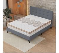 NOVEMBER- Ensemble Matelas + LIT (140x200cm)- Matelas Errakis 28cm Ressorts ensachés & Mousse HDensité + Sommier tête de lit Bois Stable & Robuste revêtement synthétique Gris