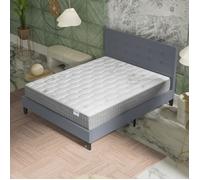 NOVEMBER- Ensemble Matelas + LIT (140x200cm)- Matelas Galice 25cm Ressorts ensachés & Mémoire de Forme+ Sommier tête de lit Bois Stable & Robuste revêtement synthétique Gris