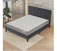 Ensemble MATELAS + LIT (140x200cm)- Orionis 16cm Mémoire de forme & Mousse HDensité + Sommier stable & tête de lit revêtement Noir
