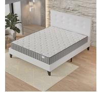 Ensemble MATELAS + LIT (140x200cm)- Orionis 22cm Mémoire de forme & Mousse HDensité + Sommier stable & tête de lit revêtement Blanc