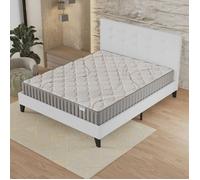 Ensemble MATELAS + LIT (140x200cm)- Sirius 16cm Latex Naturel & Mousse HDensité + Sommier stable & tête de lit revêtement Blanc
