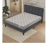 Ensemble MATELAS + LIT (140x200cm)- Sirius 16cm Latex Naturel & Mousse HDensité + Sommier stable & tête de lit revêtement Noir