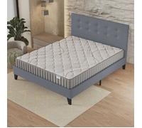 Ensemble MATELAS + LIT (140x200cm)- Sirius 16cm Latex Naturel & Mousse HDensité + Sommier stable & tête de lit revêtement Gris