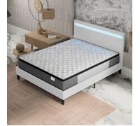 Ensemble MATELAS + LIT (160x200cm)- Elekctra 30cm Ressorts ensachés & Mémoire de forme + Sommier stable & tête de lit LED Blanc