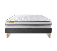 Ensemble matelas Memo spring - Ressorts ensachés et mémoire de forme - Ep : 22cm - Ferme - Sommier Gris