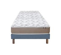 Ensemble Matelas Mousse Accueil Latex 3 Zones Initial bi Confort + Sommier 90x190 Bleu Denim