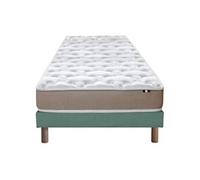 Ensemble Matelas Mousse Accueil Latex 3 Zones Initial bi Confort + sommier 90x190 Vert Celadon