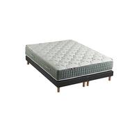 Ensemble + matelas Ressort 7 zones Face Hiver/Eté différente HYGGE Fabriqué en France 2x80 x 200 cm, Sommier Noir