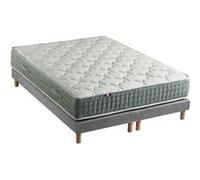 Ensemble + matelas Ressort 7 zones Face Hiver/Eté différente HYGGE Fabriqué en France 2x80 x 200 cm, Sommier Gris chiné G
