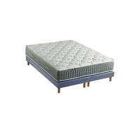 Ensemble + matelas Ressort 7 zones Face Hiver/Eté différente HYGGE Fabriqué en France 2x90 x 200 cm, Sommier Bleu denim
