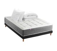 Ensemble Matelas Ressort 7 zones H.28cm + Sommier + couette + oreillers Fabriqué en France MAX - 140 x 190 cm, Sommier - Noir