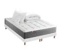 Ensemble Matelas Ressort 7 zones H.28cm + Sommier + couette + oreillers Fabriqué en France MAX - 2x80 x 200 cm, Sommier - Blanc