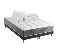 Ensemble Matelas Ressort 7 zones H.28cm + Sommier + couette + oreillers Fabriqué en France MAX - 2x90 x 200 cm, Sommier - Noir