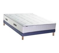 Ensemble Matelas Ressort 7 zones + Mémoire de forme + Sommier BELLAGIO 2 Fabriqué en France 140 x 190 cm, Sommier Bleu denim G