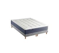 Ensemble Matelas Ressort 7 zones + Mémoire de forme + Sommier KING STYLE Fabriqué en France 2x80 x 200 cm, Sommier Gris chiné