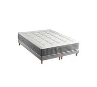 Ensemble Matelas Ressort 7 zones + Sommier Fabriqué en France MAX 2x80 x 200 , Sommier Gris chiné