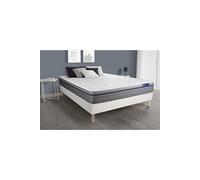 Ensemble matelas Ressorts ensaches+Memoire de forme ACTIFLEX ZEN 140x200 Maxi epaisseur 7zones de confort + sommier KIT blanc