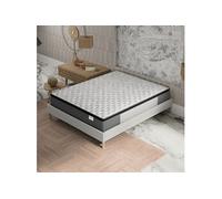 Ensemble matelas ressorts ensachés + sommier 140x200cm, Matelas 30cm d’épaisseur accueil mémoire de forme et sommier tissu blanc G
