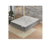 NOVEMBER- Ensemble Matelas + sommier (180 x 200cm)- Matelas Eliha Ressorts ensachés & Mousse Haute Densité d’épaisseur 20cm + Sommier Bois Stable & Robuste revêtement Tissu Gris
