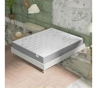 Ensemble matelas + Sommier (180x200cm)- Galice Ressorts ensachés & mémoire de Forme Ép 25cm + Sommier Bois stable, Tissu Blanc