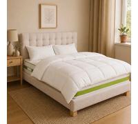 Ensemble matelas Reverie, sommier beige, oreiller, couette et tete de lit