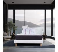 Ensemble matelas Sérénité, 27 cm ressorts ensachés, ferme réversible+sommier blanc ep 13cm + 2 oreillers + couette