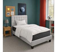 Ensemble matelas Serenite, sommier gris, oreiller, couette et tete de lit