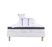 Ensemble matelas Sleeplux 90x190 cm + sommier blanc ep 13cm + oreiller + couette