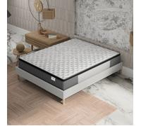 Ensemble matelas ressorts ensachés + sommier 140x200cm, Matelas 30cm d’épaisseur accueil mémoire de forme et sommier tissu blanc G