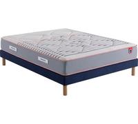 Ensemble Matelas Sommier 160 x 200 Marinière Iconique, 1620, 2x80 ferme Bleu + Pieds