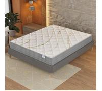 Ensemble matelas + Sommier (160x200cm)- Essem Ressorts ensachés & Mousse Hdensité Ép 25cm + Sommier Bois stable, Tissu Gris