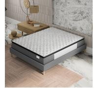 Ensemble matelas + Sommier (180x200cm)- Elekctra Ressorts ensachés & mémoire de Forme Ép 30cm + Sommier Bois stable, Tissu Gris