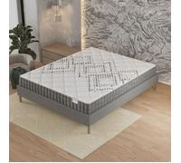 NOVEMBER- Ensemble Matelas + sommier (180 x 200cm)- Matelas Eliha Ressorts ensachés & Mousse Haute Densité d’épaisseur 20cm + Sommier Bois Stable & Robuste revêtement Tissu Gris