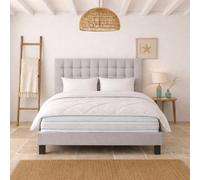 Ensemble matelas Thermotec, sommier gris, oreiller, couette et tete de lit