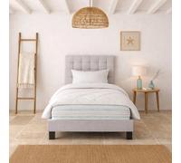Ensemble matelas Thermotec, sommier gris, oreiller, couette et tete de lit