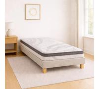 Ensemble matelas Visco+, sommier beige, oreiller, couette et tete de lit