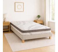 Ensemble matelas Visco+, sommier beige, oreiller, couette et tete de lit