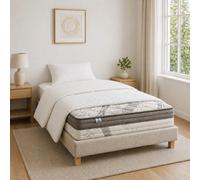 Ensemble matelas Visco+, sommier beige, oreiller et couette