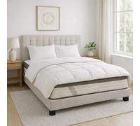 Ensemble matelas Visco+, sommier gris, oreiller, couette et tete de lit