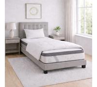 Ensemble matelas Visco+, sommier gris, oreiller, couette et tete de lit