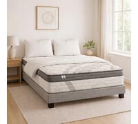 Ensemble matelas Visco+, sommier gris, oreiller et couette