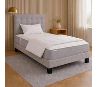 Ensemble matelas Zen, sommier gris, oreiller, couette et tete de lit