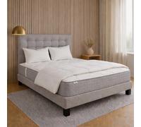 Ensemble matelas Zen, sommier gris, oreiller, couette et tete de lit